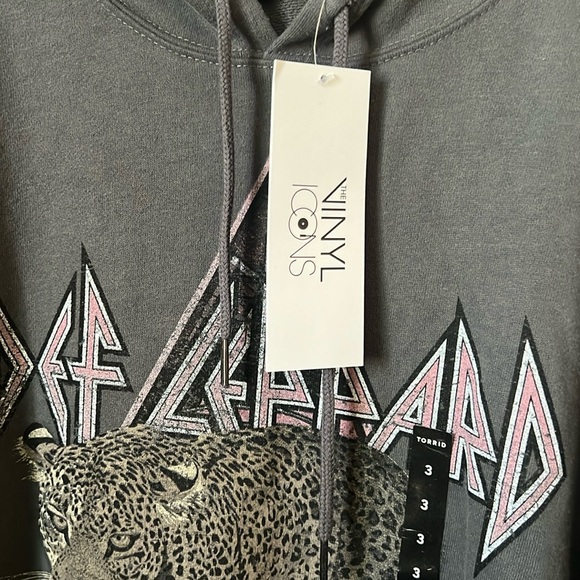 Torrid Def Leppard Dark Grey French Terry Crop Hoodie - Picture 5 of 9